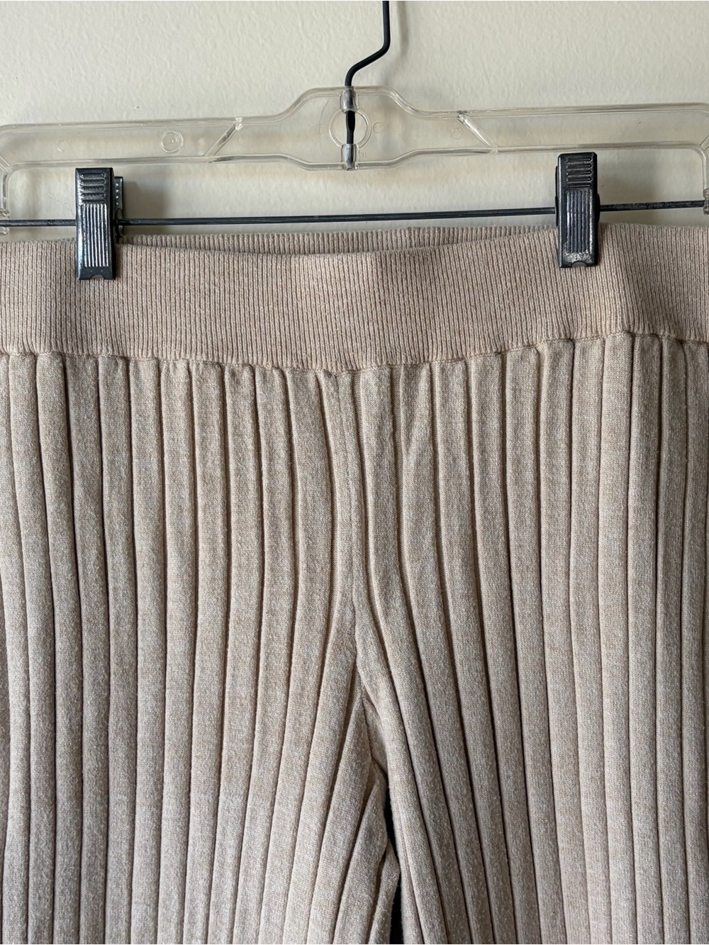 Mod Ref Ribbed Knit Pants Wide Leg Cream - Picture 3 of 4